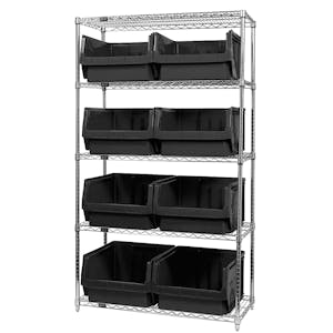 Bin System with 5 Shelves & 8 Black Bins 19-3/4" L x 18-3/8" W x 11-7/8" Hgt.