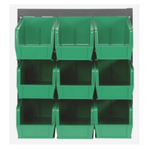 18" L x 19" Hgt. Louvered Panel with 9 - 10-7/8" L x 5-1/2" W x 5" Hgt. Green Bins