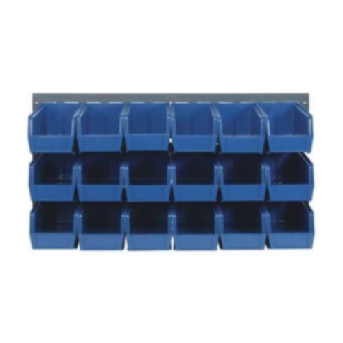 36" L x 19" Hgt. Louvered Panel with 18 - 10-7/8" L x 5-1/2" W x 5" Hgt. Blue Bins
