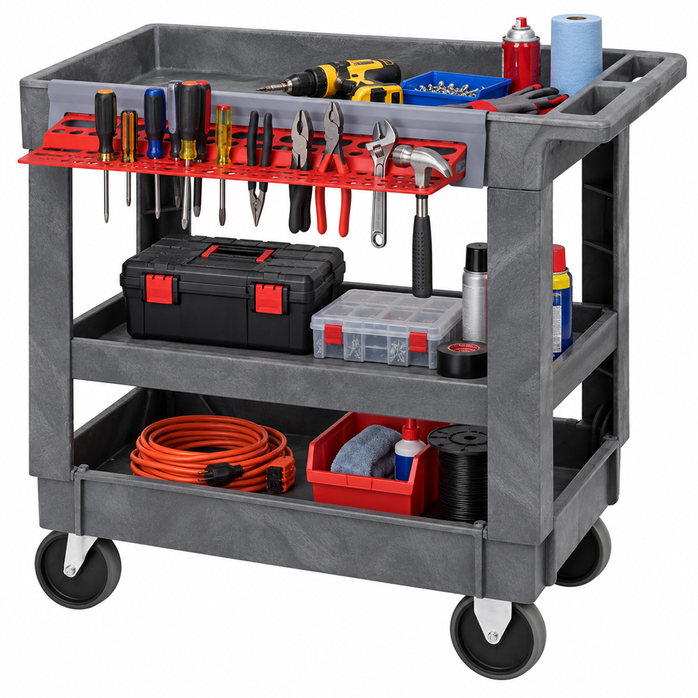 3-Shelf Quantum® Utility Cart with Tool Holder - 40