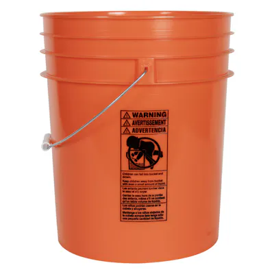 5 Gallon Orange HDPE Premium Round Bucket with Wire Bail Handle & Plastic Hand Grip (Lid sold separately)