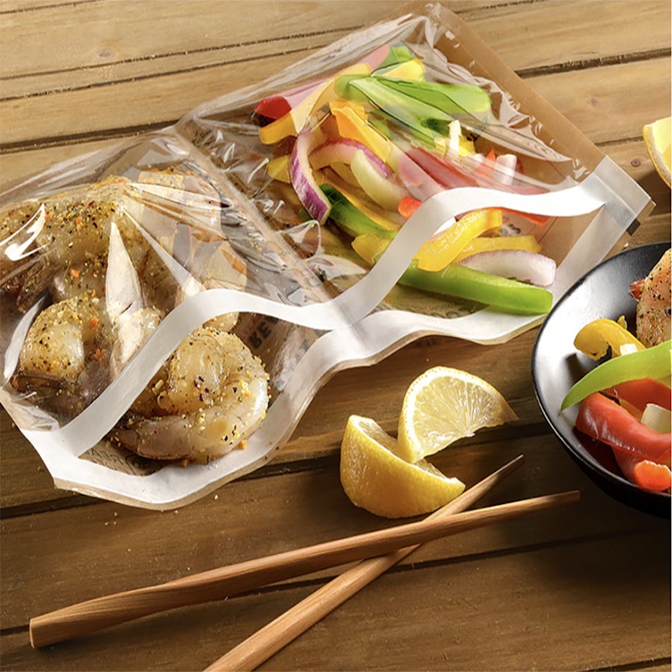 12" x 8.5" Brown Self-Adhesive Seal Printed Dual Compartment Microwave & Oven Bags