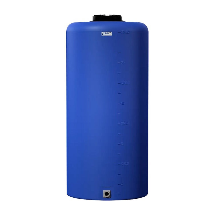 175 Gallon Tamco® Vertical Blue PE Tank with 12-1/2" Plain Lid & 2" Fitting - 30" Dia. x 65" Hgt.