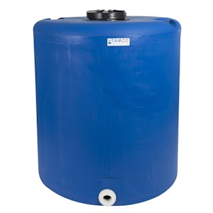 225 Gallon Tamco® Vertical Blue PE Tank with 12-1/2" Vented Lid & 2" Fitting - 40" Dia. x 49" Hgt.