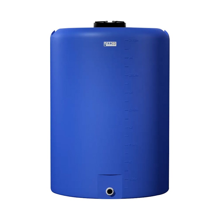 270 Gallon Tamco® Vertical Blue PE Tank with 12-1/2" Plain Lid & 2" Fitting - 40" Dia. x 57" Hgt.