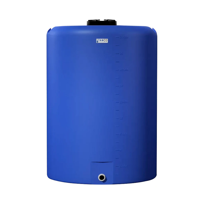 270 Gallon Tamco® Vertical Blue PE Tank with 12-1/2" Lid & 2" Fitting - 40" Dia. x 55" Hgt.
