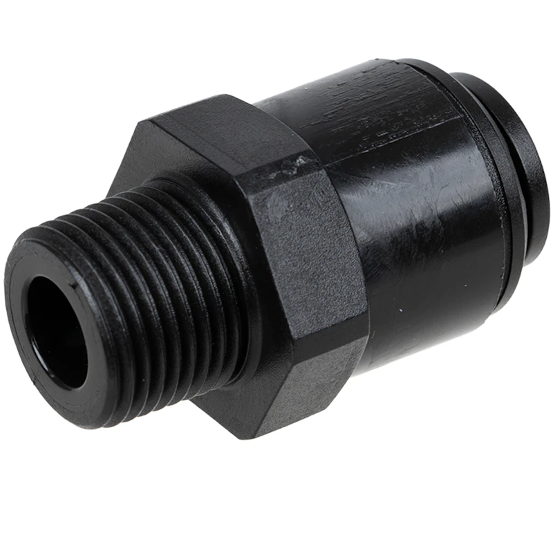 12mm OD x 3/8" BSPT Black Acetal Metric Male Connector