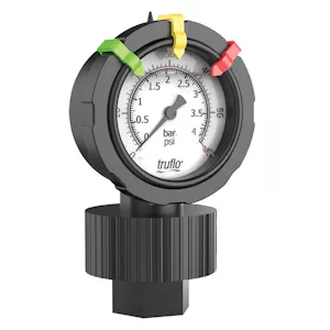 Black PVC OBS Series One-Piece Molded Pressure Gauge with Gauge Guard & PTFE Diaphragm - 0 to 60 psi Range