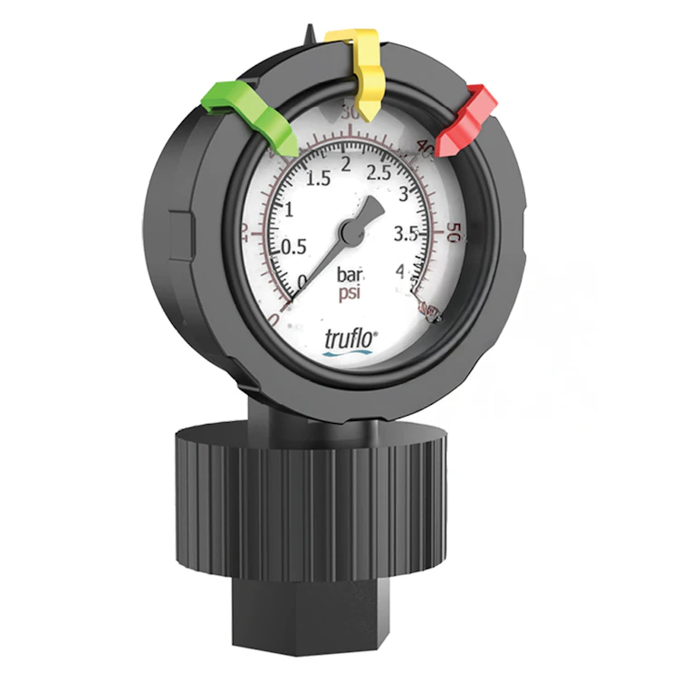 Black Polypropylene OBS Series One-Piece Molded Pressure Gauge with Gauge Guard & PTFE Diaphragm - 0 to 100 psi Range