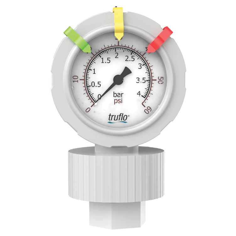 White PVDF OBS Series One-Piece Molded Pressure Gauge with Gauge Guard & PTFE Diaphragm - 0 to 160 psi Range