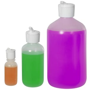 LDPE Boston Round Bottles with Flip-Top Dispensing Caps