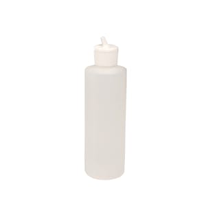8 oz. Natural HDPE Cylindrical Sample Bottle with 24/410 White Ribbed Flip-Top Dispensing Cap