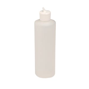 12 oz. Natural HDPE Cylindrical Sample Bottle with 24/410 White Ribbed Flip-Top Dispensing Cap
