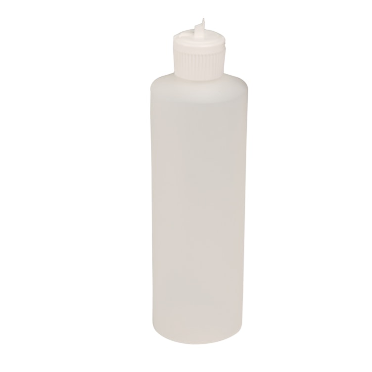 16 oz. Natural HDPE Cylindrical Sample Bottle with 28/410 White Ribbed Flip-Top Dispensing Cap
