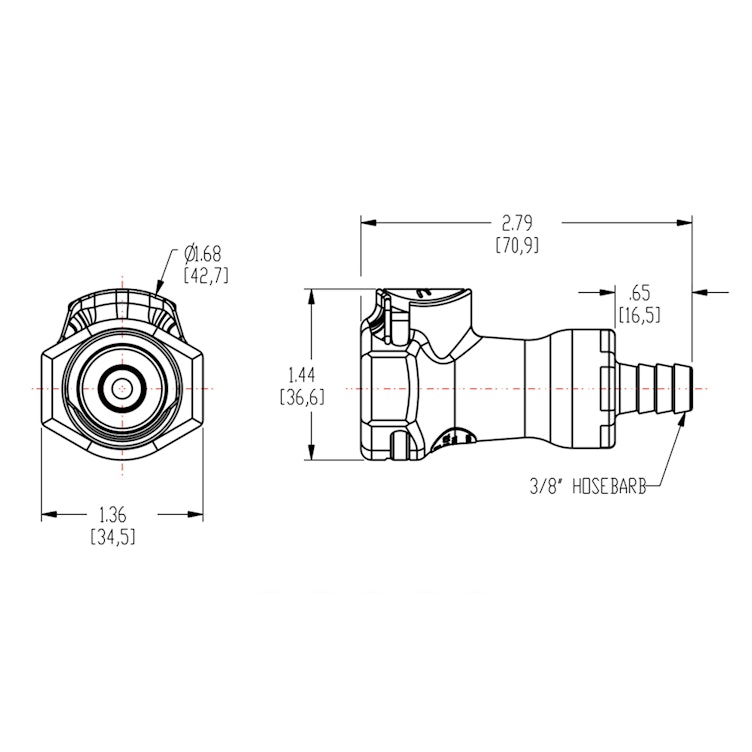 3/8" In-Line Hose Barb NSF-listed HFC 12 Series Polypropylene Coupling Body - Shutoff (Insert Sold Separately)