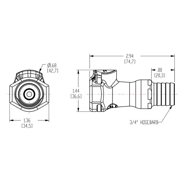 3/4" In-Line Hose Barb NSF-listed HFC 12 Series Polypropylene Coupling Body - Shutoff (Insert Sold Separately)