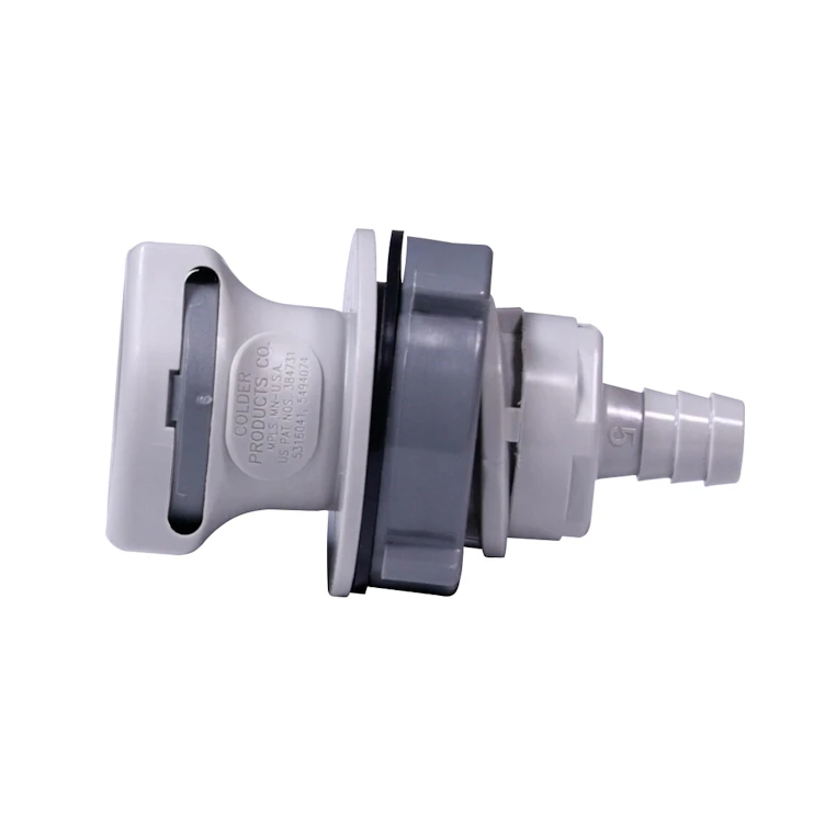 3/8" In-Line Hose Barb NSF-listed HFC 12 Series Polypropylene Bulkhead Panel Mount Coupling Body - Shutoff (Insert Sold Separately)