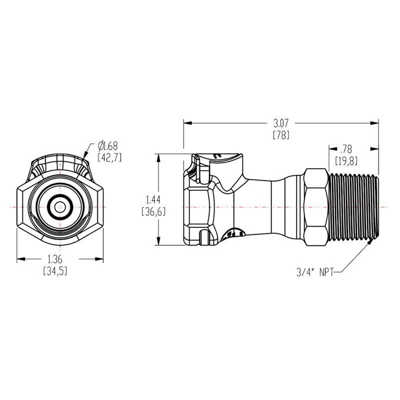 3/4" MNPT NSF-listed HFC 12 Series Polypropylene Coupling Body - Shutoff (Insert Sold Separately)