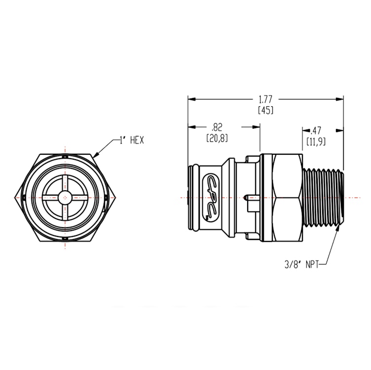 3/8" MNPT NSF-listed HFC 12 Series Polypropylene Coupling Insert - Straight Thru (Body Sold Separately)