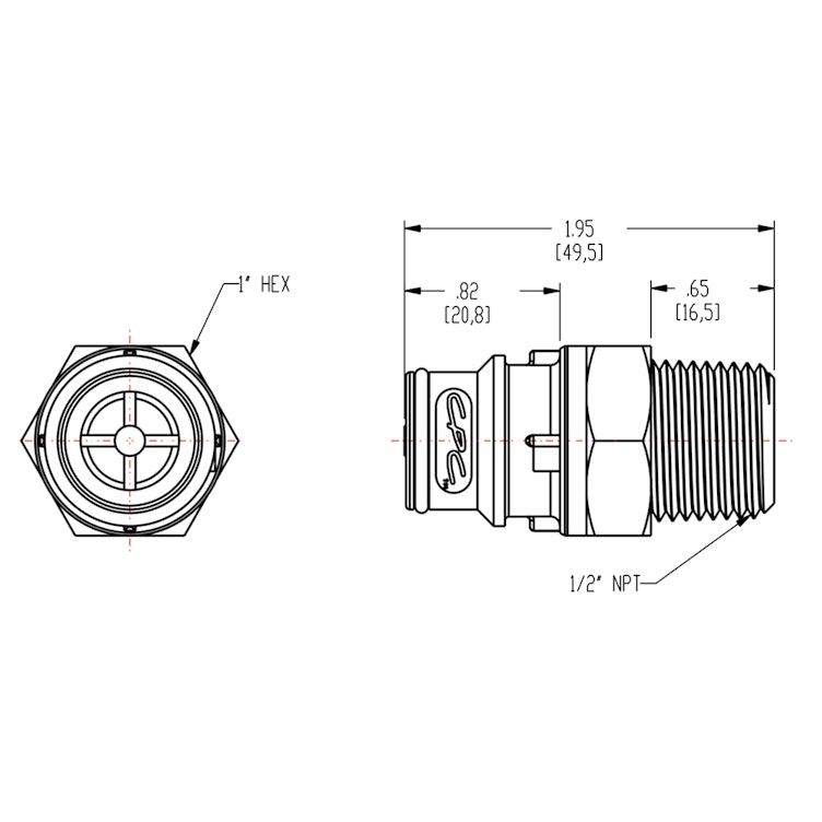 1/2" MNPT NSF-listed HFC 12 Series Polypropylene Coupling Insert - Straight Thru (Body Sold Separately)