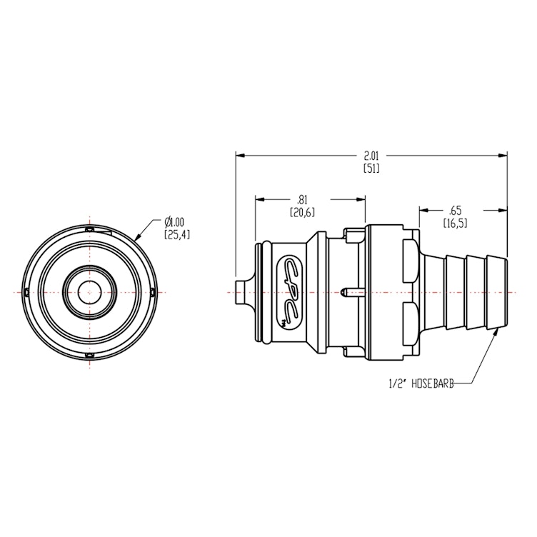 1/2" In-Line Hose Barb NSF-listed HFC 12 Series Polypropylene Coupling Insert - Shutoff (Body Sold Separately)