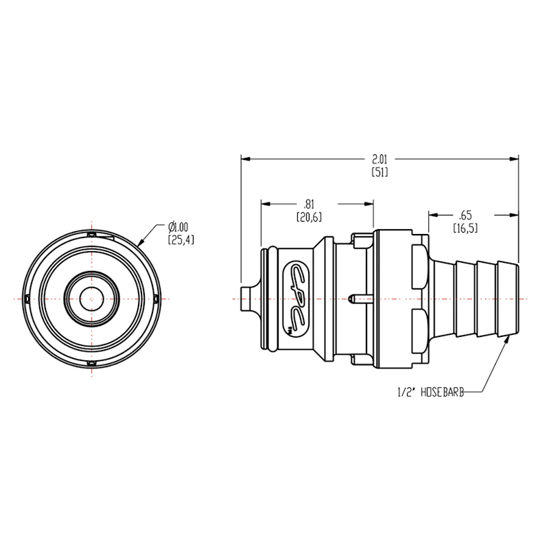 1/2" In-Line Hose Barb NSF-listed HFC 12 Series Polypropylene Coupling Insert - Shutoff (Body Sold Separately)