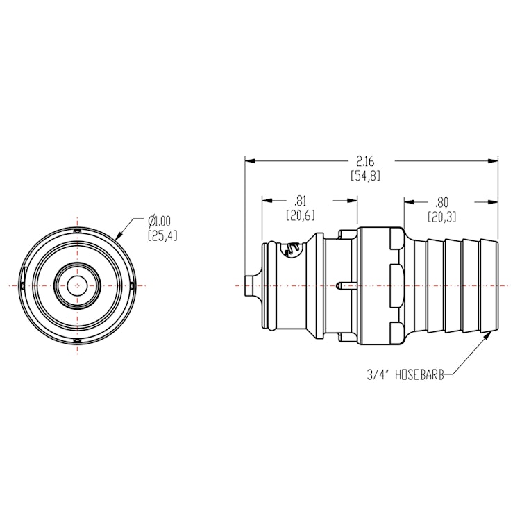 3/4" In-Line Hose Barb NSF-listed HFC 12 Series Polypropylene Coupling Insert - Shutoff (Body Sold Separately)