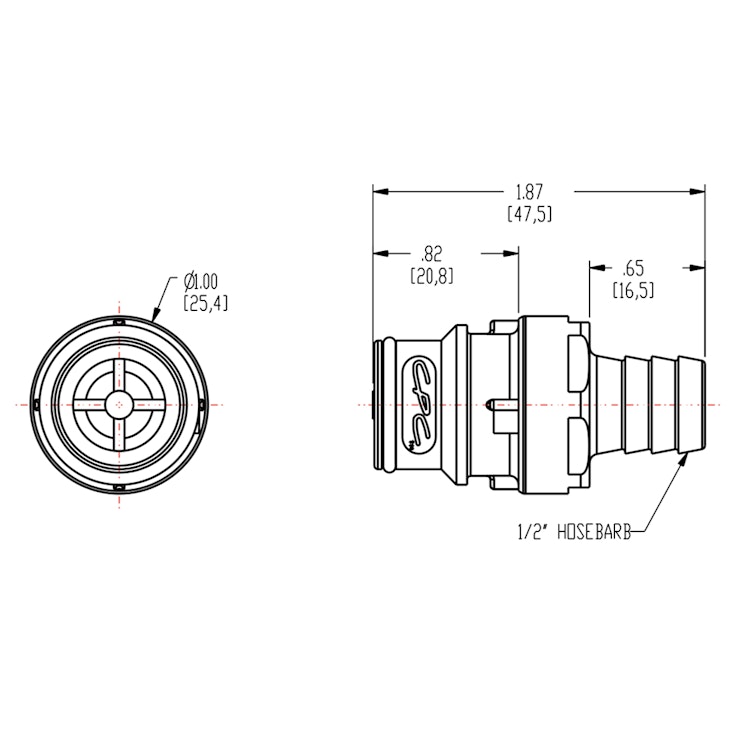 1/2" In-Line Hose Barb NSF-listed HFC 12 Series Polypropylene Coupling Insert - Straight Thru (Body Sold Separately)