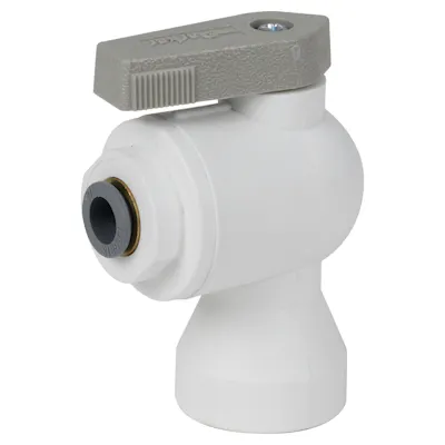 1/4" OD Push-to-Connect x 3/8" FNPTF White Polypropylene LIQUIfit® Female Elbow Two-Way Ball Valve