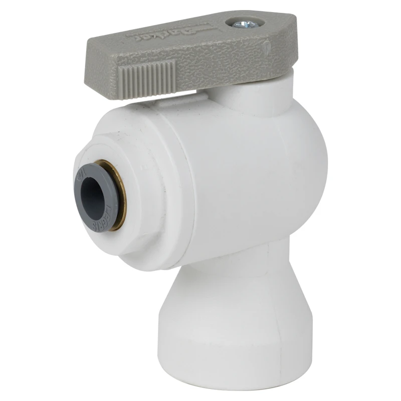 1/4" OD Push-to-Connect x 3/8" FNPTF White Polypropylene LIQUIfit® Female Elbow Two-Way Ball Valve