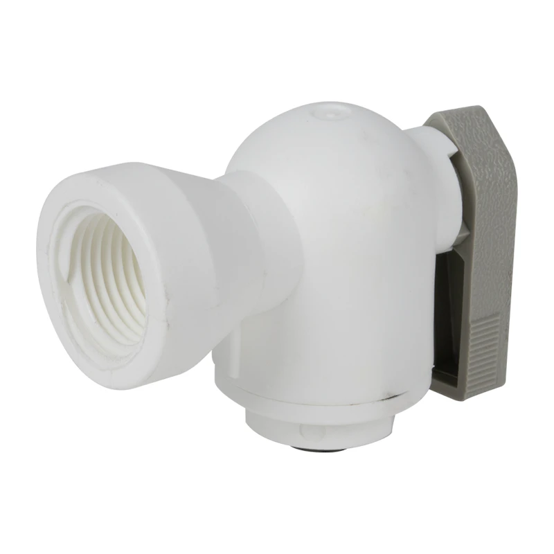 1/4" OD Push-to-Connect x 3/8" FNPTF White Polypropylene LIQUIfit® Female Elbow Two-Way Ball Valve