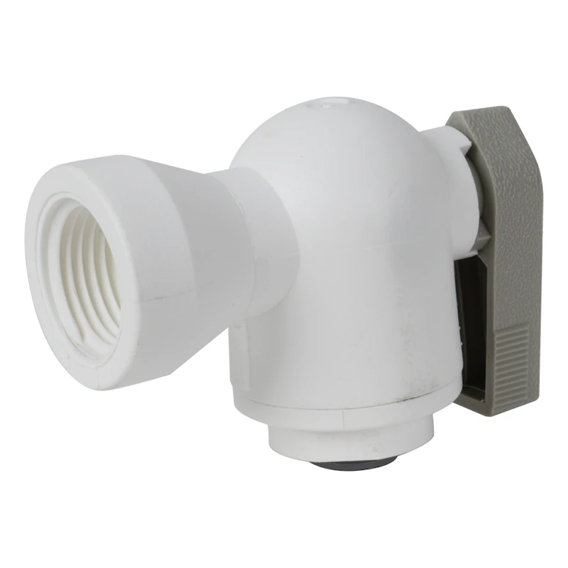 3/8" OD Push-to-Connect x 1/4" FNPTF White Polypropylene LIQUIfit® Female Elbow Two-Way Ball Valve