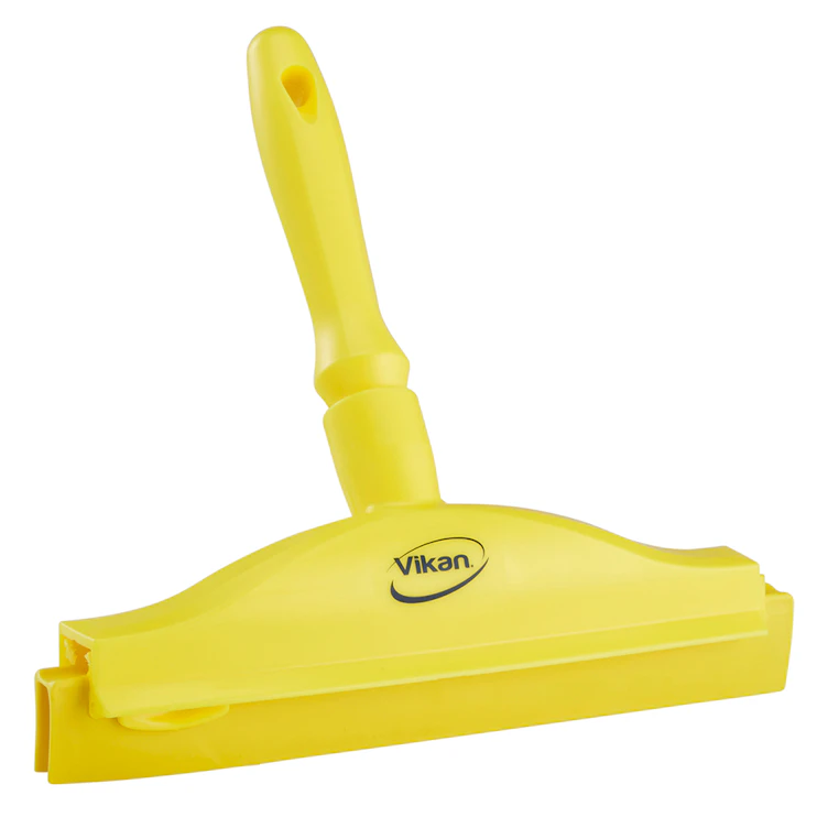 9.8" Yellow Polypropylene Vikan® Hygienic Hand Squeegee with Double TPE Rubber Blades & Handle
