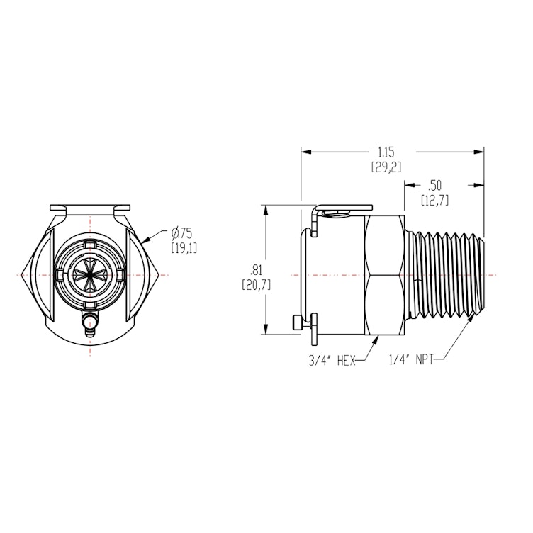 1/4" MNPT In-Line NSF-Listed LC Series Chrome-Plated Brass Coupling Body - Shutoff (Insert Sold Separately)