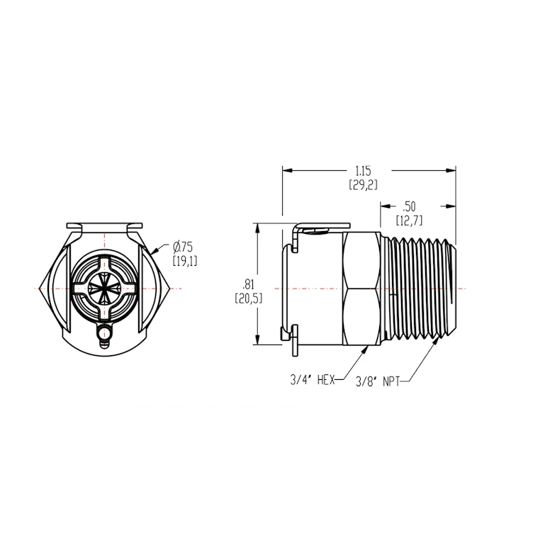 3/8" MNPT In-Line NSF-Listed LC Series Chrome-Plated Brass Coupling Body - Shutoff (Insert Sold Separately)