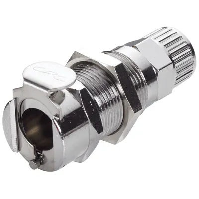 1/4" Ferruleless PTF NSF-Listed LC Series Chrome-Plated Brass Panel Mount Coupling Body - Shutoff (Insert Sold Separately)