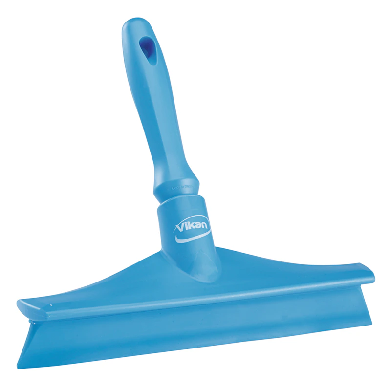 9.6" Blue Polypropylene Vikan® Ultra Hygiene Table Squeegee with Single TPE Rubber Blade & Mini Handle