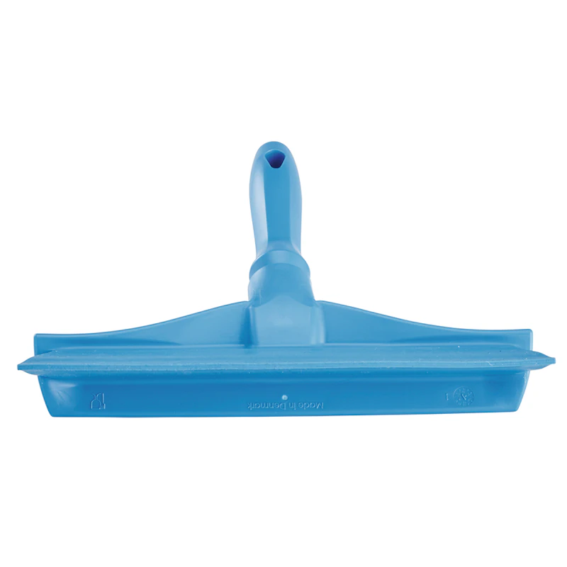 9.6" Blue Polypropylene Vikan® Ultra Hygiene Table Squeegee with Single TPE Rubber Blade & Mini Handle