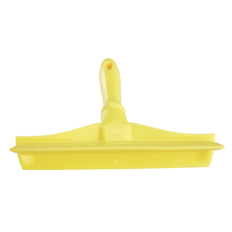 9.6" Yellow Polypropylene Vikan® Ultra Hygiene Table Squeegee with Single TPE Rubber Blade & Mini Handle