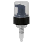 43mm Black Polypropylene Dispensing Foaming Pump with 7-3/8" Dip Tube, 0.7mL Output & Clear Over-Cap