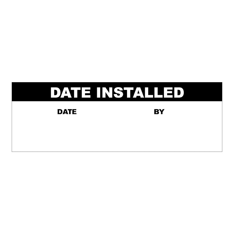 "Date Installed" with "Date" & "By" Blocks Rectangular Water-Resistant Polypropylene Write-on Label with Black Header - 3" x 1"