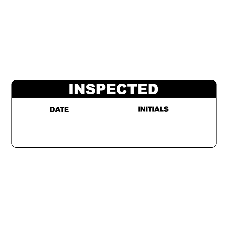 "Inspected" with "Date" & "Initials" Blocks Rectangular Water-Resistant Polypropylene Write-On Label with Black Header - 3" x 1"