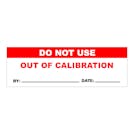 "Do Not Use - Out of Calibration" with "By __" & "Date __" Rectangular Water-Resistant Polypropylene Write-On Label with Red Header - 3" x 1"