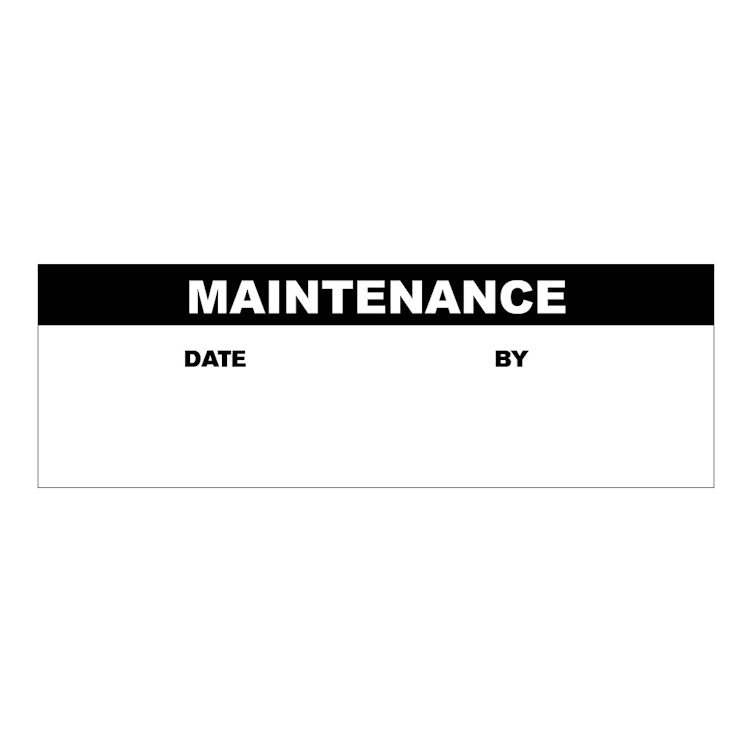 "Maintenance" with "Date" & "By" Blocks Rectangular Water-Resistant Polypropylene Write-On Label with Black Header - 3" x 1"