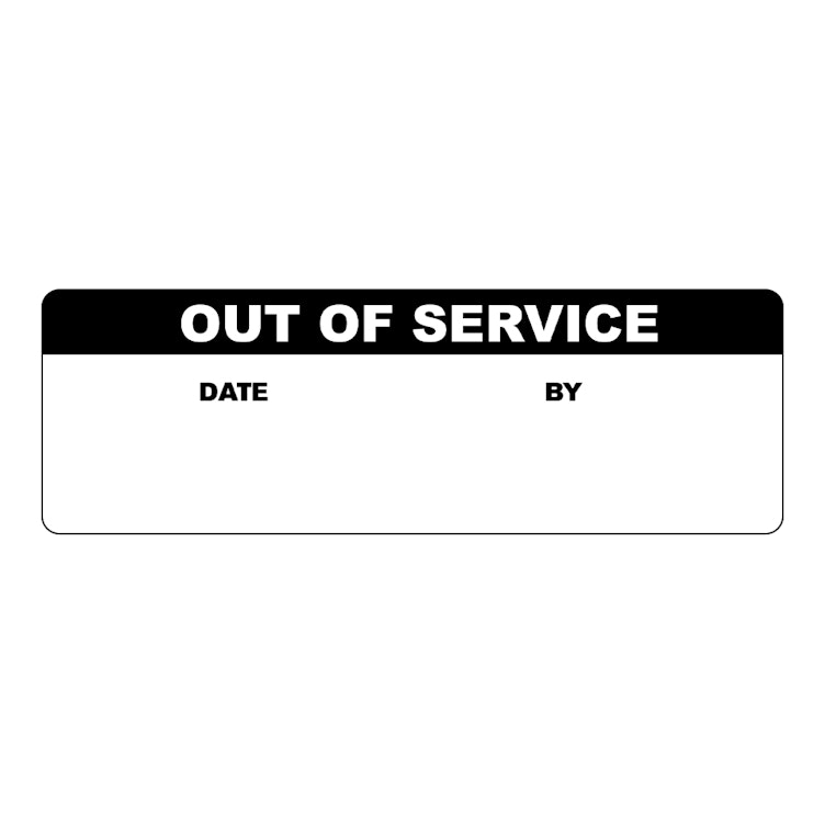 "Out of Service" with "Date" & "By" Blocks Rectangular Water-Resistant Polypropylene Write-On Label with Black Header - 3" x 1"