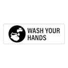 "Wash Your Hands" Rectangular Water-Resistant Polypropylene Label with Symbol & Black Font - 3" x 1"