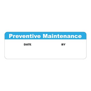 "Preventative Maintenance" with "Date" & "By" Blocks Rectangular Water-Resistant Polypropylene Write-On Label with Blue Header - 3" x 1"
