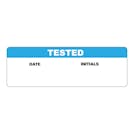 "Tested" with "Date" & "Initials" Blocks Rectangular Water-Resistant Polypropylene Write-On Label with Blue Header - 3" x 1"