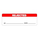 "Rejected" with "By __" & "Date __" Rectangular Water-Resistant Polypropylene Write-On Label with Red Header - 3" x 1"