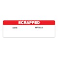 "Scrapped" with "Date" & "Initials" Blocks Rectangular Water-Resistant Polypropylene Write-On Label with Red Header - 3" x 1"